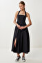 Thick Strap Midi Poplin Dress Lub0207 Black - 3