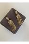 Special Design Eye Detailed Stick Dangle Gold Earrings - 7