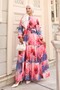 Patterned Hijab Dress Fuchsia 580 - 4