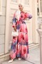 Patterned Hijab Dress Fuchsia 580