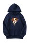 Unisex Oversize Hooded Winter Zipper Dog Printed Hooded Sweatshirt - Navy Blue