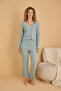 Green Cotton Lace Ribbed Knitted Pajama Set25226005 - 2