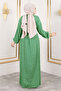 Crisp Patterned Viscose Long Hijab Dress Tsd250210 Green - 5