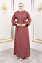 Crisp Patterned Viscose Long Hijab Dress Tsd250210 Burgundy