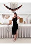 Women's Black Stone Detailed One Shoulder and Slit Long Dress - 5