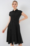 Women's Full Buttoned Belted Dress Black 1011 - 2