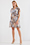 Women's Short Sleeve Patterned Chiffon Dress Gray 1126 - 2