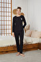 Black Heart Embroidery Ribbed Knitted Pajamas Suit25226003 - 2