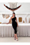 Women's Black Stone Detailed One Shoulder and Slit Long Dress - 3