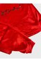 Girl's Velvet Red Goodbye Written Crew Neck Long Sleeve Elastic Leg Pajama Set - 2