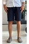 Men's Lace-Up Relaxed Fit Linen Shorts Navy Blue Eca027 - 3