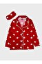 Cotton Suede Fabric Red Heart Patterned Shirt Collar Buttoned Sleepwear Set with Sleeping Glasses Suitable for Girl and Mother - 3