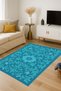 Mosso Blue Themed Flower Motifs Detailed Pattern Woven Base Modern Decorative Carpet Mosso189 - 4