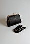 Kisslock Black Buckle-Two Strap Multi-Compartment Women's Shoulder Bag (Medium Size) - 4