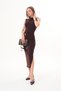 Coffee Waist Detail Double Buckle Draped Sandy Fabric Stylish Midi Dress - Special Occasion, Invitation and Evening Dress - 6