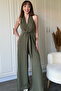Khaki Front Tie Wide Leg Jumpsuit - 4