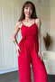 Red Jumpsuit with Strap Viscose Tie - 3