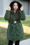 Khaki Belted Nubuck Fabric Girl's Fur Lined Hooded down Coat 21313 - 5