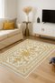Mosso Yellow Themed Edge Detailed Flower Motif Pattern Woven Base Vintage Decorative Carpet Mosso190Yellow - 4