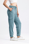Water Green Sweatpants with Cargo Pockets and Elastic Waist - 7