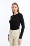 Women's Black White Round Neck 2-Piece Bodysuit - 3