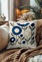 Set of 2 Throw Pillow Cases with Punch Embroidery Pattern Digital Printed Autumn Themed Blue Colors - 4