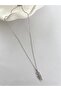 Steel Fish Figure Zircon Stone Silver Necklace - 4
