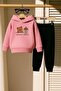 Printed 3 Thread Children's Tracksuit Set with Coffee Drinking
