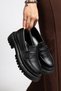 Women's Loafer Moccasin Black Skin Casual Shoes