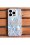 Silver Feather Pattern Tiny Bow Back Hard Sides Soft Transparent Case for iPhone 15 Pro