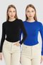 Women's Black Cobalt Blue Round Neck 2-Piece Bodysuit