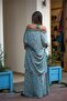 Turquoise Color Silk Pants Crop Kimono Triple Set - 5
