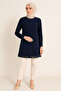 Tunic Blouse Long Sleeve with Chiffon Detail on the Front Puane Navy Blue - 3