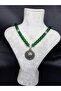 Green Glass Beaded Ottoman Tughra Necklace – 27 cm Unisex