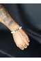White Glass Beads and Metallic Smoked Onyx Stone Bracelet - 3