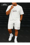 Orki Man Printed – Oversize Men's White T-Shirt & White Shorts Set - 3