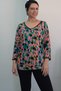 Multicolored V-Neck Bat Three-Quarter Sleeve Skirt Cuff Combed Viscose T-Shirt - 7