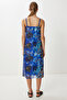 Draped Patterned Tulle Dress with Strap Lan0049 Dark Blue - 4