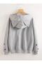 Gray Eared Cat Design Hooded Sweatshirt - 2
