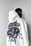 Hooded White 'born Again Eagle' Front-Back Back Printed Oversize Sweatshirt