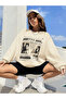 Cream Printed 3 thread Oversize Crew Neck Sweatshirt - 3