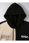 Large Size Beige-Black 'Nasa' Printed 3 Thread Hooded Oversize Pocketless Sweatshirt/Hoodie - 3