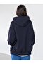 Large Size Navy Blue Urban Printed 3 thread Oversize Hooded Sweatshirt - 3