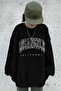 Design Plus Size Black Crew Neck La Californ Printed Sweatshirt - 5