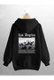 Plus Size Hooded Black Los Angeles Back Printed Hoodie Sweathirt