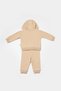 Baby Cotton Beige Hooded Teddy Bear Printed Tracksuit Set - Two Pieces - 3