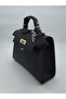 Black Women's Hand and Shoulder Bag with Key Lock Leather Shoulder Strap with Shawl Detail - 4