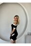 Women's Short Sleeve Asymmetric Cut Collar Stripe and Accessory Detailed Modal Dress - 2