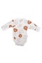 Newborn Baby Cotton Gloves Teddy Bear Pattern Long Sleeve Double Breasted Badi 4-Piece Bodysuit Set - 4