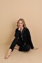 Women's Black Button Long Sleeve Cotton Pajama Set - 3
